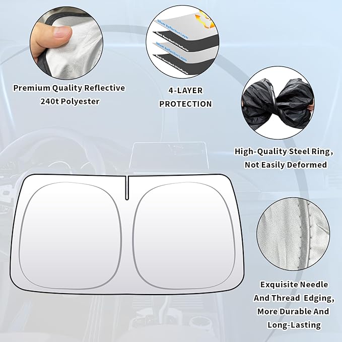 Thickened 2-Layer Front Windshield Sun Shade Compatible for Toyota Hilux 2021-present, Foldable Custom Fit Sunshade Blocks 99% Heat, Keeps Car Interior Cool (for Hilux 2021-present)