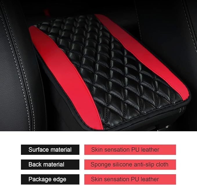 Car Center Console Cover, Patchwork Leather Center Console Cushion Pad, Waterproof Dustproof Auto Armrest Seat Box Cover Protector, Comfortable Armrest Pad for Car, Sedan, SUV, Van (Red)