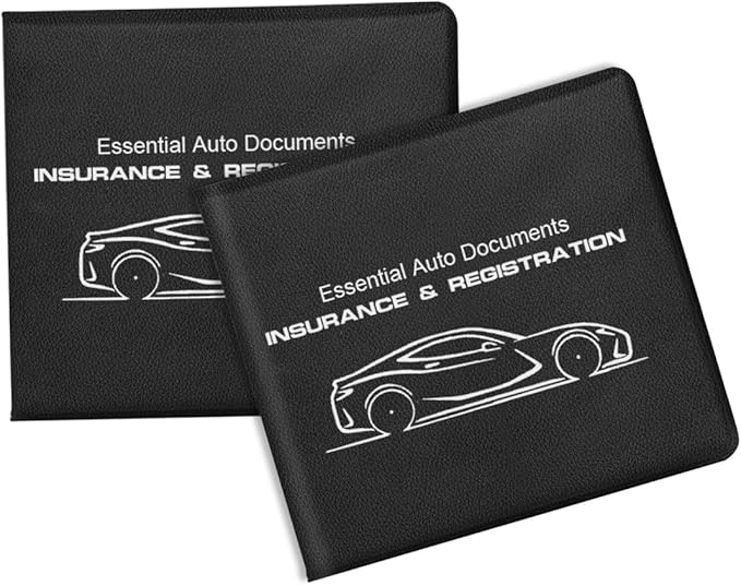 Car Registration and Insurance Holder, 2 Pack Auto Glove Box Organizer with Magnetic Shut, Automotive Essential for Driver License and Cards, Universal for SUV Truck Motorcycle (Black)