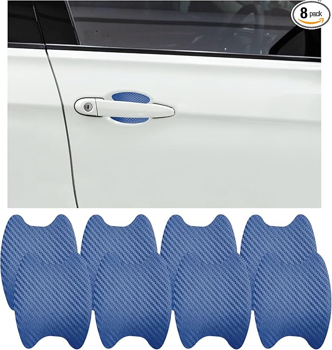 Ziciner 8 PCS Car Door Handle Sticker, Carbon Fiber Texture Auto Door Handle Protective Films, Anti-Scratches Door Side Handle Paint Guard, Universal Vehicle Accessories for Most Cars (Blue)