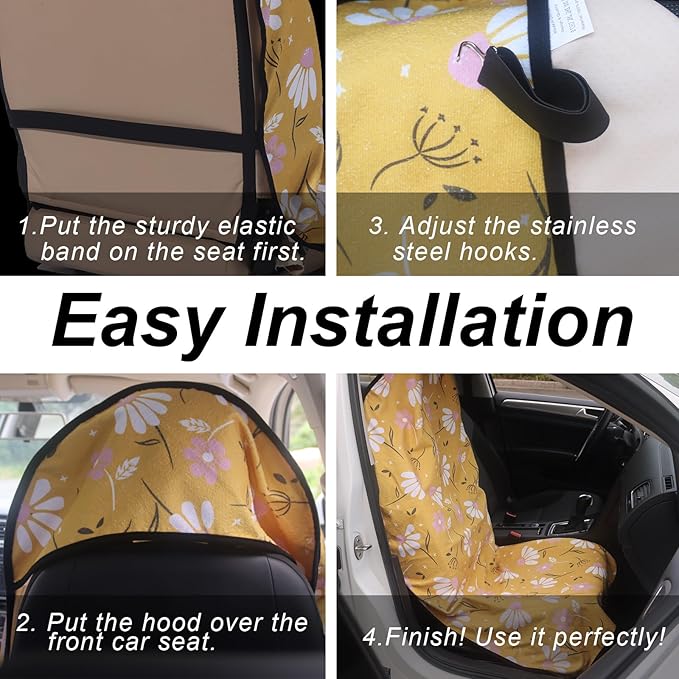 nbnhxnff Sweat Towel Car Seat Cover Protector Front Seats for Gym Workout,Running,Swimming,Beach and Hiking,Waterproof Universal Seat Cover for Car,Trucks,Van & SUV(Yellow Chamomile,1pcs Front Seat)