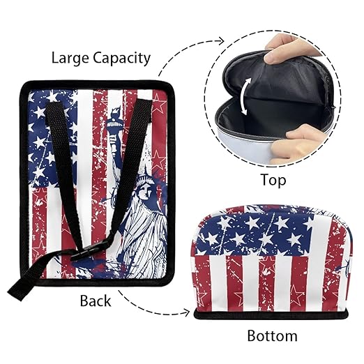 USA Flag Pattern Trash Can with Lid - Leak Proof, Hanging Waterproof Garbage Bag for Car Accessories - Multipurpose Storage Container for Back Seat, Road Trip - Black