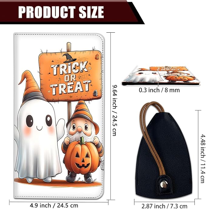 Car Registration Holder, PU Leather Vehicle Glove Box Organizer for Driver License, Document, Car Insurance Holder with Magnetic Shut, Auto Paperwork Wallet Case Accessories, Cute Trickster Ghost