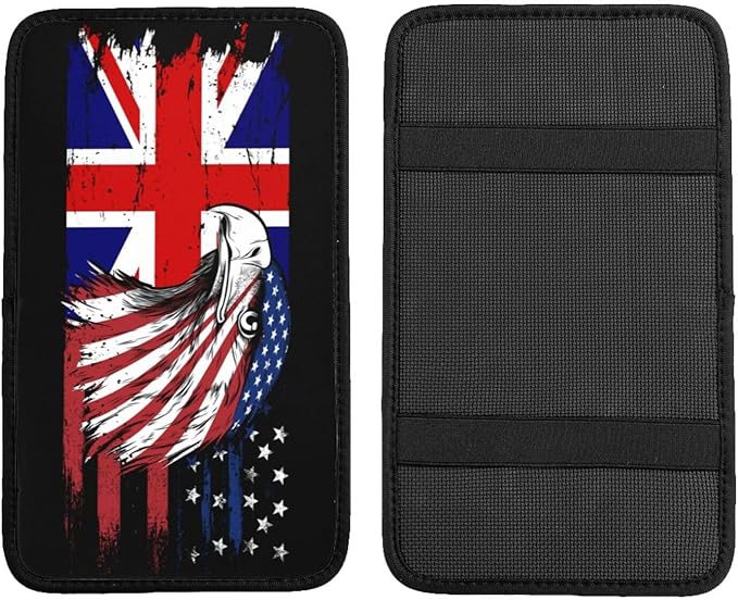 Car Armrest Cover America and Britain British Flag Eagle Armrest Seat Handrail Box Cover Auto Center Console Pad Cushion Universal Decoration Protector Accessories