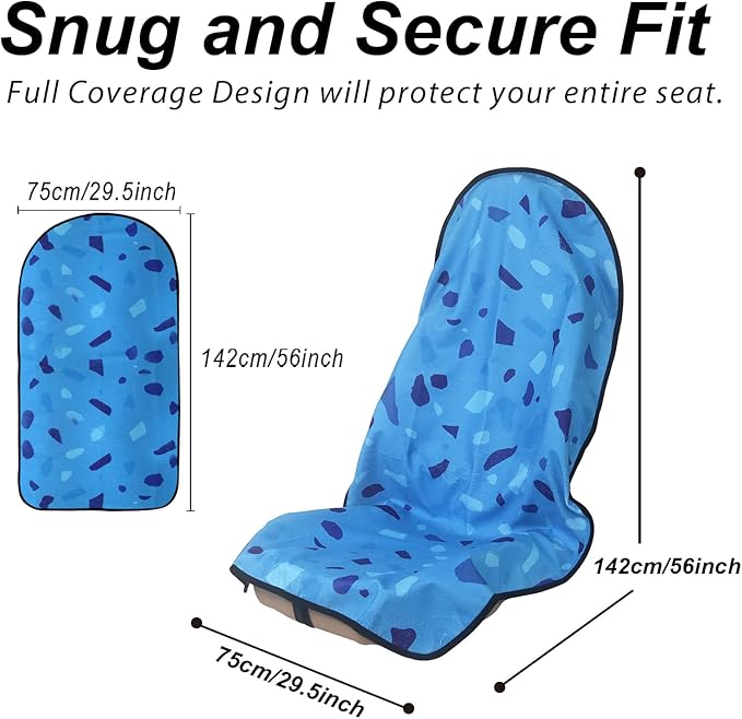 Sweat Towel Car Seat Cover Protector Front Seats for Gym Workout,Running,Swimming,Beach and Hiking,Waterproof Universal Seat Cover for Car,Trucks,Van&SUV(Blue Geometric Flake,1pcs Front Seat)