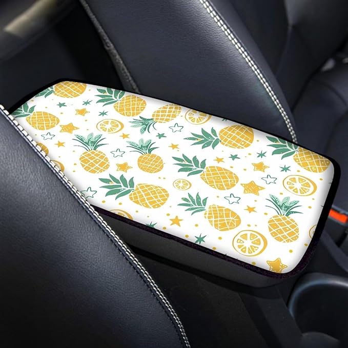 Pineapple Car Center Console Cushion Pad Dustproof Automotive Armrest Seat Box Cover Universal Fit Most Vehicles Sedan Van Truck SUVs, Waterproof & Breathable