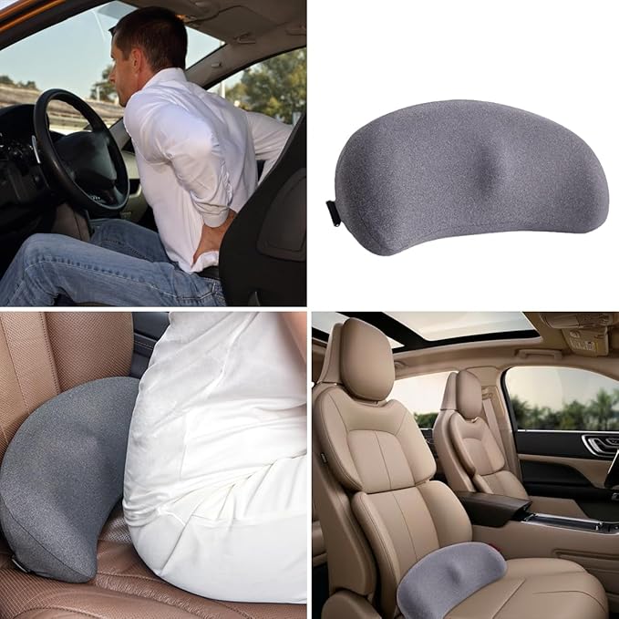 Car Lumbar Support Pillow, Ergonomic Memory Foam Vehicle Seat Back Support Pillow for Sciatica Pain Relief, Comfortable Automotive Seat Cushion Pad, Universal for SUV RV Truck (Gray)