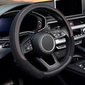 KAFEEK D Shape Steering Wheel Cover, Universal 15 inch, Microfiber Leather Viscose, Breathable, Anti-Slip,Warm in Winter and Cool in Summer, Black