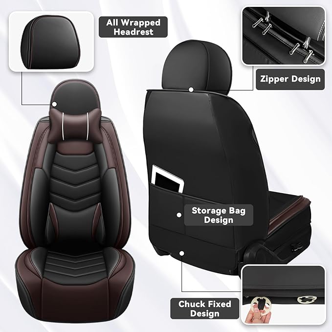 Car Seat Covers Fit for Chevy Trax 2015-2025, Side Airbag Compatibility, 3D Lumbar Support and Seamless Fit, Easy to Clean Sports Seat CoverFull Set with Pillow, Black Brown