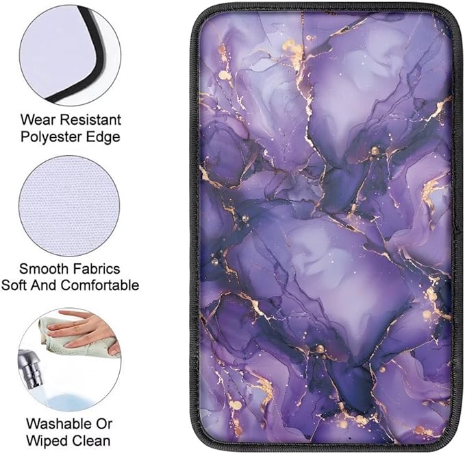 Mintutlipy Purple Marble Car Center Console Cover Car Storage Box Mat Car Decoration Universal 12.3×7.5 Inches Armrest Protector for Most Cars