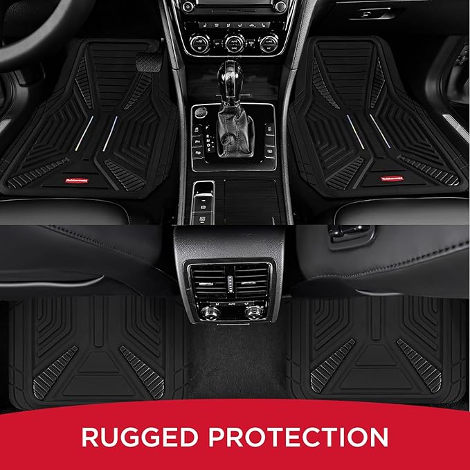 Rubbermaid Car Mat Full Set, Universal Trim-to-Fit Heavy-Duty Car Floor Mats – 4-Piece Set for All Weather Protection – Durable Rubber Mat for Cars, Trucks, SUVs & Vans-Black