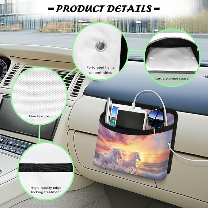 White Horse Auto Front Rear Seat Storage Bag for Cell Phone Sunglasses Coin Car Side Pocket Organizer Holder Tray Pouch for Vehicle Seat Console Door Multifunction Car Accessories