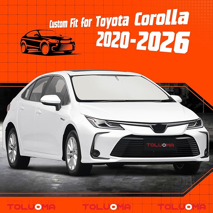 Toluoma Custom Fit Windshield Sun Shade for Toyota Corolla 2020-2024 2025- Full Coverage, 210T Reflective Fabric, Double-Layer Design - Blocks 99% UV Rays, Keeps Car Cool, Easy to Install and Store