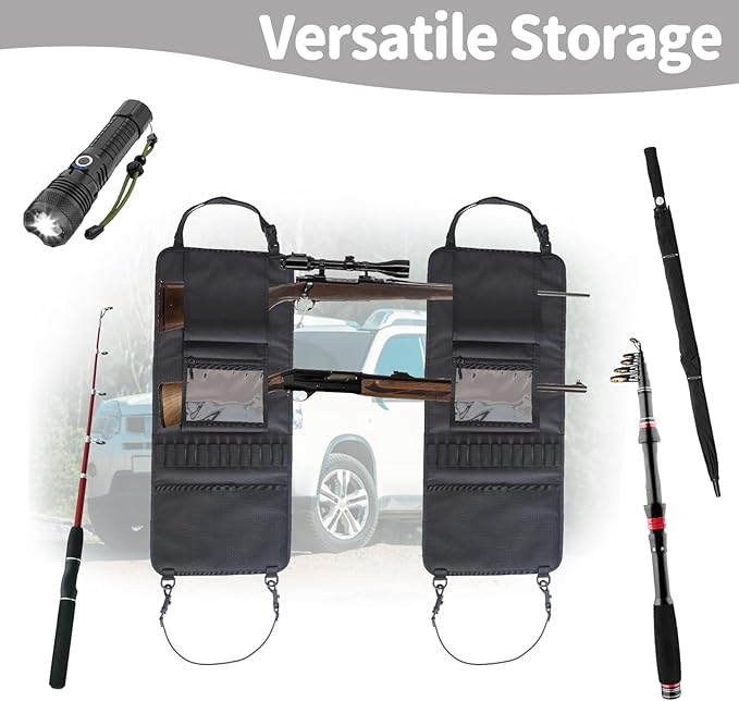 BLISSWILL 2-Pack Automotive Gun Rack & Seat Organizer with Storage Pockets & Tactical Design for Car & Truck
