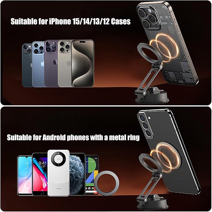 Songhak Magnetic Phone Holder for Car, 360° Foldable Car Phone Mount, Strong Magnet Car Accessories for Dashboard, Compatible with iPhone, Samsung, and All Smart Phones