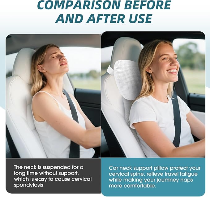 Upgraded Car Seat Neck Pillow - Adjustable Height Headrest Cushion - for Tesla Models 3/Y/S/X High Elastic Pearl Cotton Interior and Ventilated Nappa Leather - Neck Pain Relief (1 Pack Black)