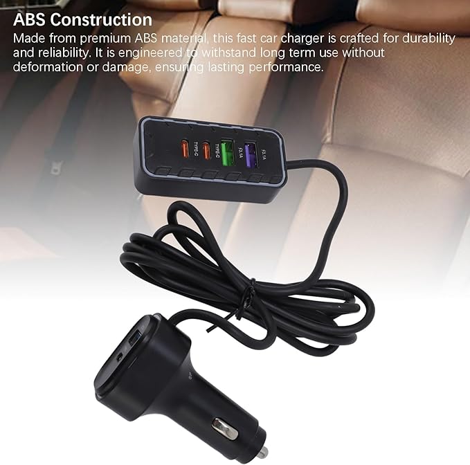 Multiport Car Charger, 12V 24V Fast Charging Cigarette Lighter Adapter, with Multiple USB Ports for Phones and Multiple Devices, Compatible for Travel and Road Trips in Cars,