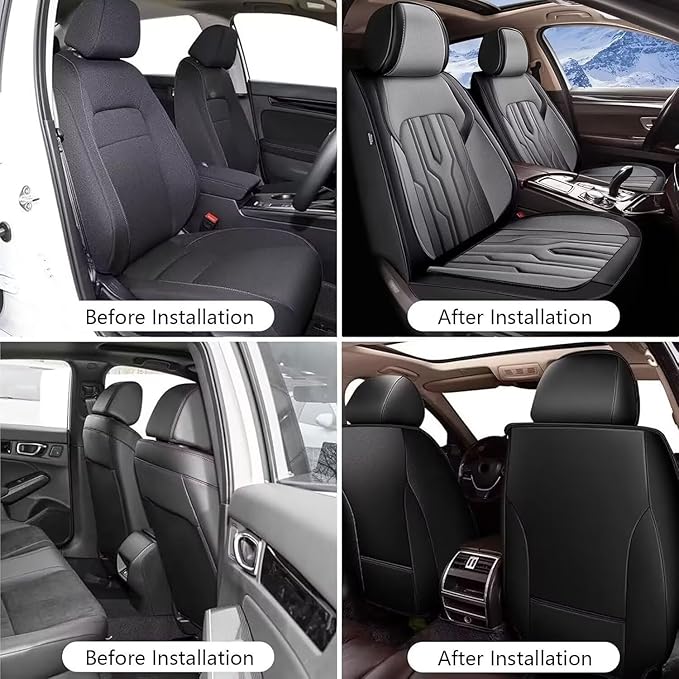YORKNEIC Fit for Hyundai Azera Seat Covers 2006-2017: Leather Waterproof Car Seat Covers Anti-Slip Protector 2 Front Seat Set (2 Seats, Black&Grey)