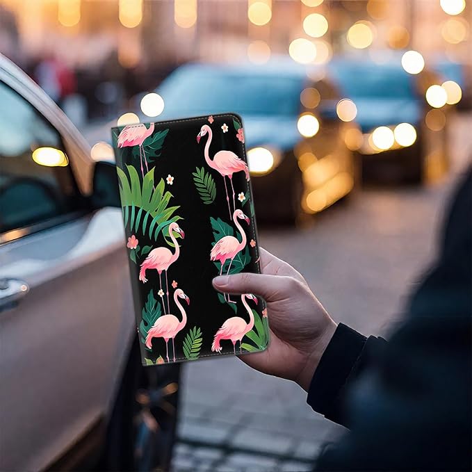 Car Registration Holder, Waterproof PU Leather Vehicle Card Document Glove Box Organizer, Women Interior Auto Accessories Case for Cards, Driver License Car Insurance Holder, Flamingo Pattern