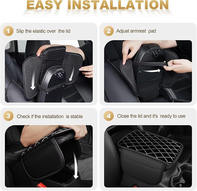 Bling Center Console Cover with 2 Side Pockets Fit for 4Runner Multi-Functional Car Armrest Cushion Diamond-Studded Rhombus Pattern Style(Black&Silver Diamond)