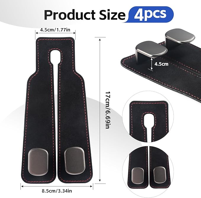 4 Pcs Car Headrest Hooks, Multi-Functional Purse and Bag Holder, Double Hook Seat Organizer for Car, Adjustable Car Storage Hooks for Easy Organization, Durable Car Accessories (Black)