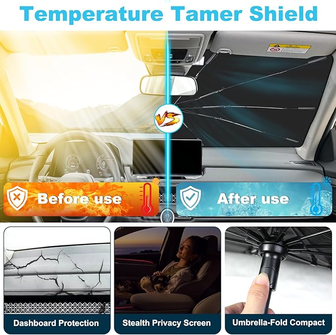 2025 Upgrade Windshield Sun Shade Umbrella Custom Fit for Honda Accord 2023 2024 2025 Foldable UV Protection Car Cover, Emergency Rain Shield & Dashboard Protector - Durable Auto Accessory