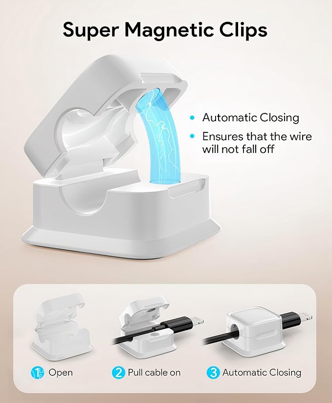6 Pack Magnetic Cord Holder, Cord Organizer cratation Strong Adhesive Desk Cable Management Clips Organize Phone Charging Cable Wire Holder Neatly for Home,Office,Car,Nightstand.