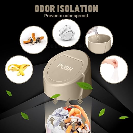 SGLRT Car Trash Can Bin with Lid - Car Garbage Can Cup Holder - Beige Mini Leakproof Vehicle Trash Garbage Can Bin with 20pcs Trash Bags-Car Organizers and Storage for Front Back Seat Accessories
