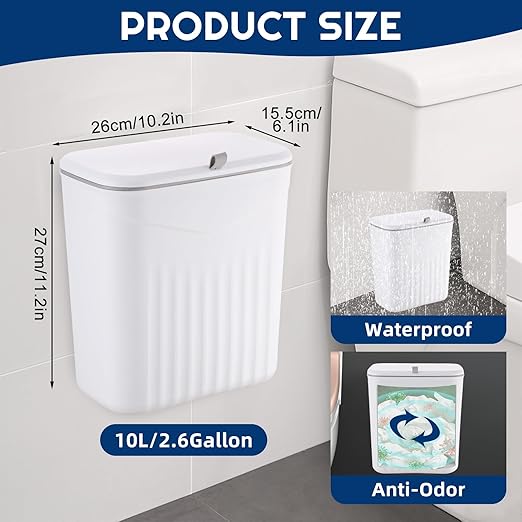3 Pack Hanging Trash Can with Lid, Kitchen Compost Bin for Counter Top or Under Sink, Waste Basket Wall Mounted Garbage Can for Cupboard/Bathroom/Bedroom/Office/Camping (White)