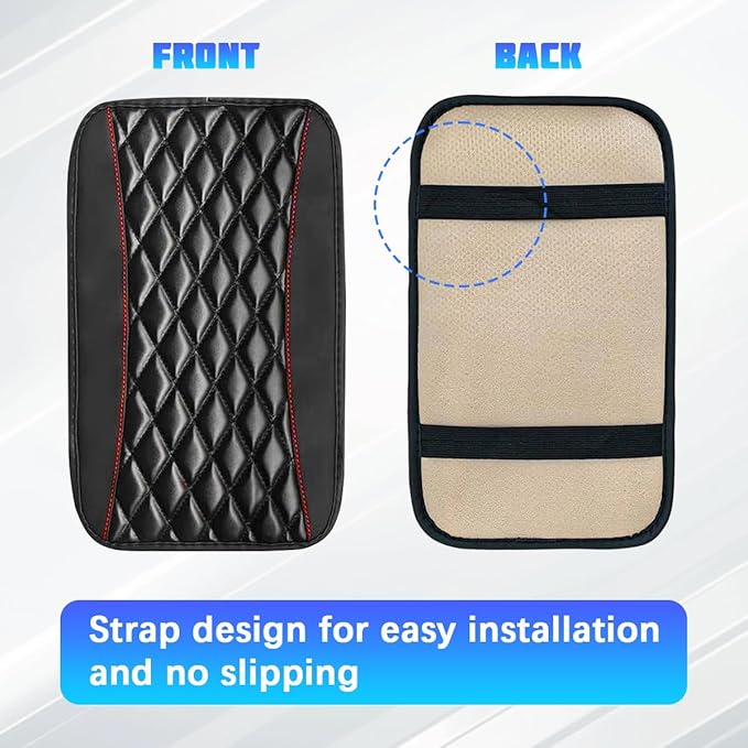 Car Center Console Cover, Comfortable PU Leather Vehicle Armrest Storage Box Cushion Pad, Anti-Scratch Automotive Interior Arm Rest Cover Protector, Universal for Truck SUV Sedan (Black)