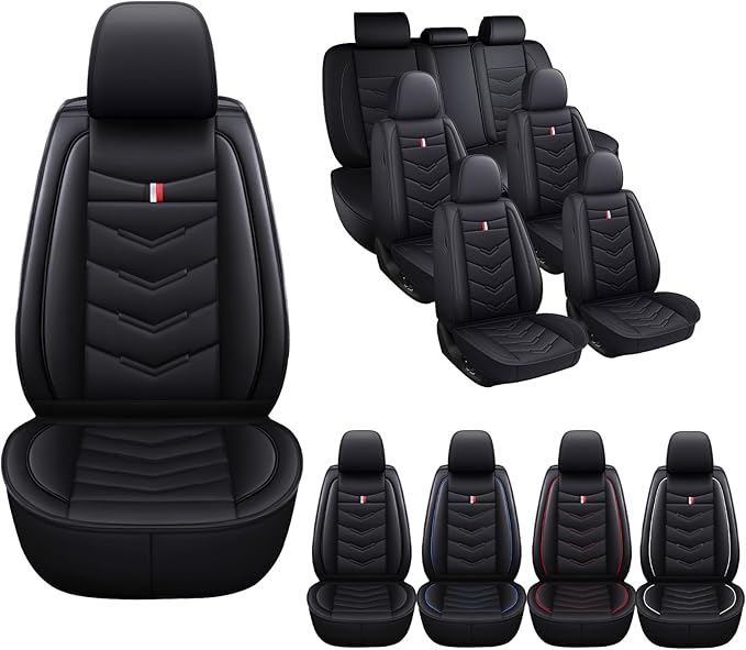 MVRVMV 3 Row 7 Seater Seat Covers for Toyota Highlander 2013-2026, Airbag Compatible Front and Rear Split Bench Leather Auto Seat Protectors (7 Seat Standard, Black