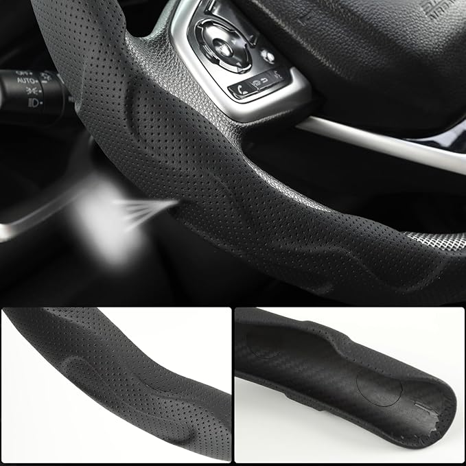 West Llama 3PCS Leather Car Steering Wheel Cover,Snap On Steering Wheel Protector Universal 99% Cars(3PCS-Black)