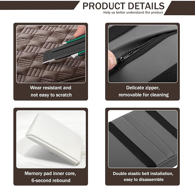 Hbxdeco Car Armrest Cushion, 12.2"×8.3" Leather Auto Memory Foam Center Console Pad with Storage Pocket, Waterproof & Anti-Scratch Elbow Pillow Armrest Seat Box Protector, Universal Fit (Coffee)