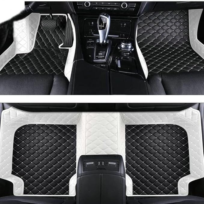 Custom Leather Car Mats, Vehicle-Specific Fit All-Weather Floor Mats, 100% Waterproof Anti-Slip Durable Protection for SUV Truck Sedan, Precision Tailored Protection (Side White Medium Black)