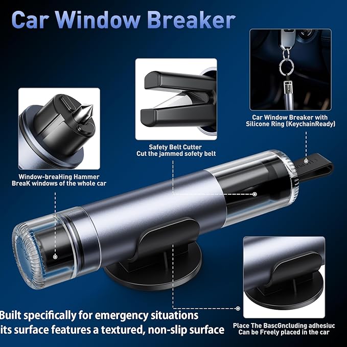 SKINNYON Window Breaker Seatbelt Cutter for All Cars, 3 Pack Upgraded Transparent Lid Safe Hammer Glass Breaker Under Water, 2 in 1 Emergency car Escape Tool, Small car Window Breaker Tool, car Things