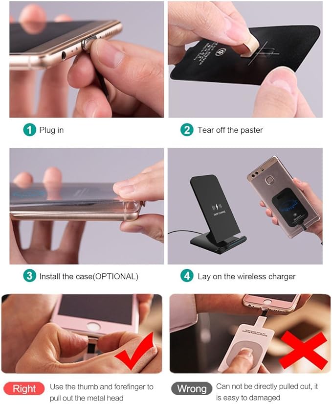 Wireless Charging Receiver Qi Charger Adapter for Moto E7 Plus LG G5 Galaxy A40 A41 A42 5G A60 A12 A11 A10e A01 A32 A31 A30 A22 A21s A21 A20e A20 A72 A71 A52 A51 A50 Samsung USB Type C Android Charge