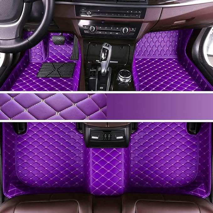 Custom Fit Car Floor Mats for Most Cars, SUVs, Trucks - Waterproof PU Leather All-Weather Floor Liners - Durable Anti-Slip Interior Car Accessories to Protect Vehicle Floors (Purple)