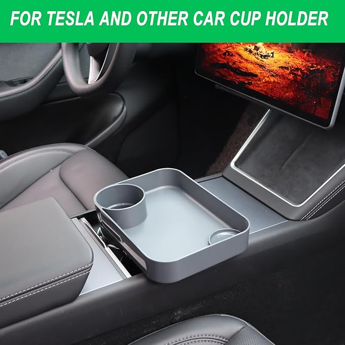 Car Seat Snack Tray for Kids, Square Car Seat Cup Holder Snack Tray with Adjustable Base, Durable CarSeat Tray for Toddlers, Universal Fit for Tesla, Safety Seats, Car Center Consoles (Dark Gray)