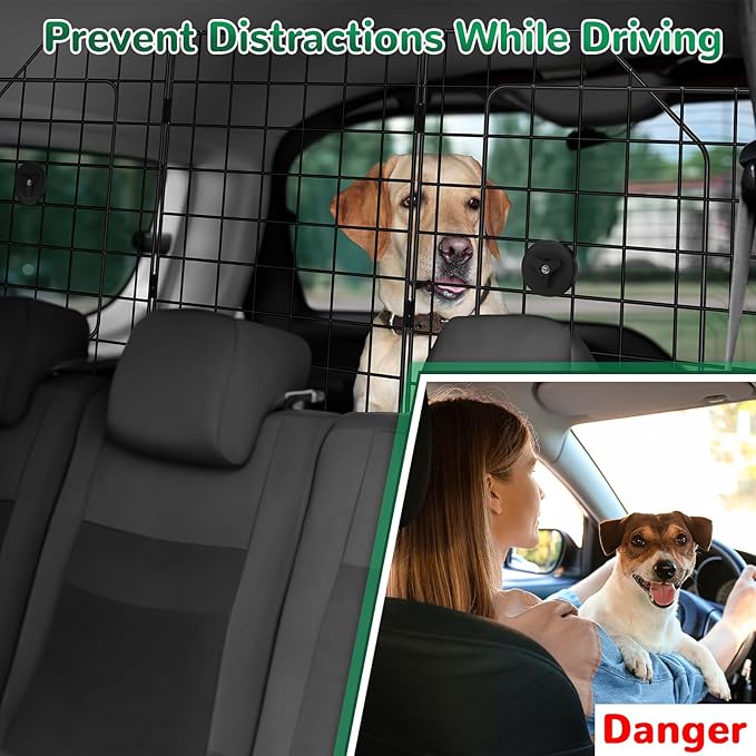 HAITRAL Universal-Fit Barrier,Adjustable Dog Barrier for SUVs,Cars,Trucks,Heavy-Duty Wire Mesh Guard Pet Divider,Back Seat Dog Separator Gate for Cargo Area,Safety Car Travel Accessories