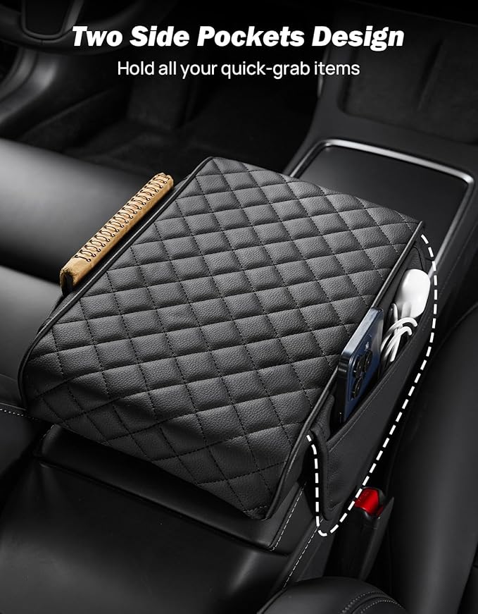 JOYTUTUS Center Console Cover for SUV Sedan, Thick Arm Rest Pad with Storage Bag Leather Middle Console Protector, ‎12.6" x 7.8" x 2.16"