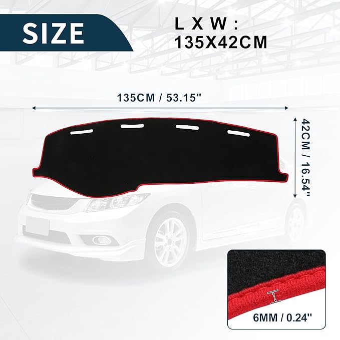 Dash Cover for Honda Civic Non-Slip | Center Console Dashboard Cover Mat Black Red 1 Pcs