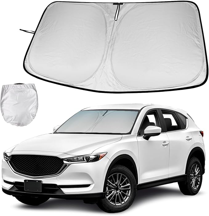 Car Windshield Sunshade for Mazda CX-5 (2018-2021) Foldable Front Window Sun Shade with Storage Bag,Heat Insulation Interior Sun Visor SUV Protection Block UV Rays,Cool Automotive Accessories