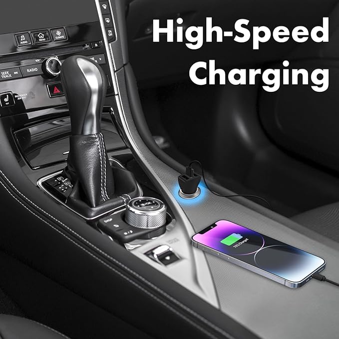 USB Car Charger, 24W 3 Ports Fast Car Charger Adapter, Compatible w/iPhone 15/14/13/12/11, Samsung Galaxy S24 Ultra/S23, Cigarette Lighter USB Chargers, Not Compatible w/Quick Charge
