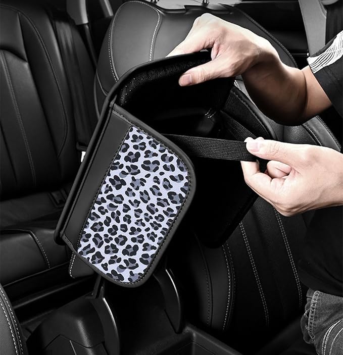 Forala Auto Center Console Pad PU Leather Car Armrest Seat Box Cover Protector Universal Fit (White Gray)