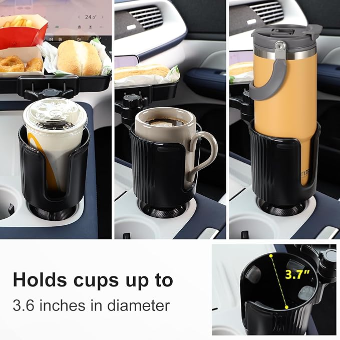 Car Large Cup Holder Expander, 3-in-1 Cupholder Extender with Swivel and Detachable Snack Food Tray Table for Eating, Travel Essentials for Road Trips for Driver. Model B