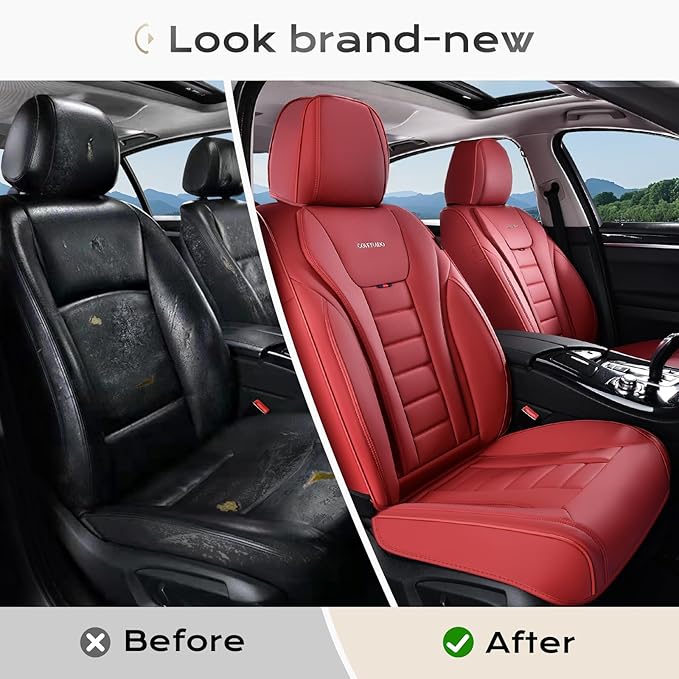 Coverado Car Seat Covers Full Set, Seat Covers for Cars, Front Seat Covers and Back Seat Cover Waterproof Leather Automotive Seat Cover, Universal Car Interior Protectors Cushion for Most Cars