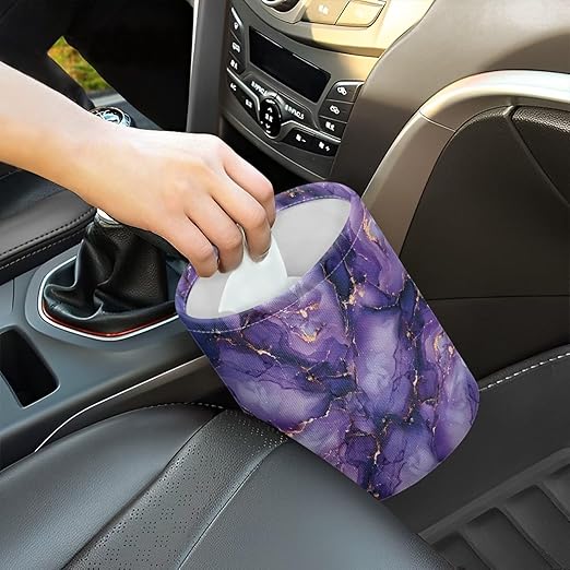 Brosoneto Purple Marble Car Trash Can, Kitchen Camping Trash Can, Women's Car Accessories, Car Seat Back Use Interior Accessory Storage Bag Collapsible Trash Container Universal