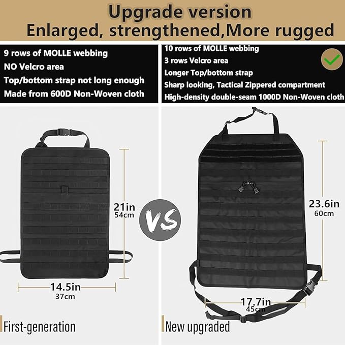 Universal Tactical Car Seat Back Organizer Bag Tactical Molle Vehicle Organizers Panel Vehicle Protector Organizers with 5 Detachable Pouches for Car (Upgraded C Black)