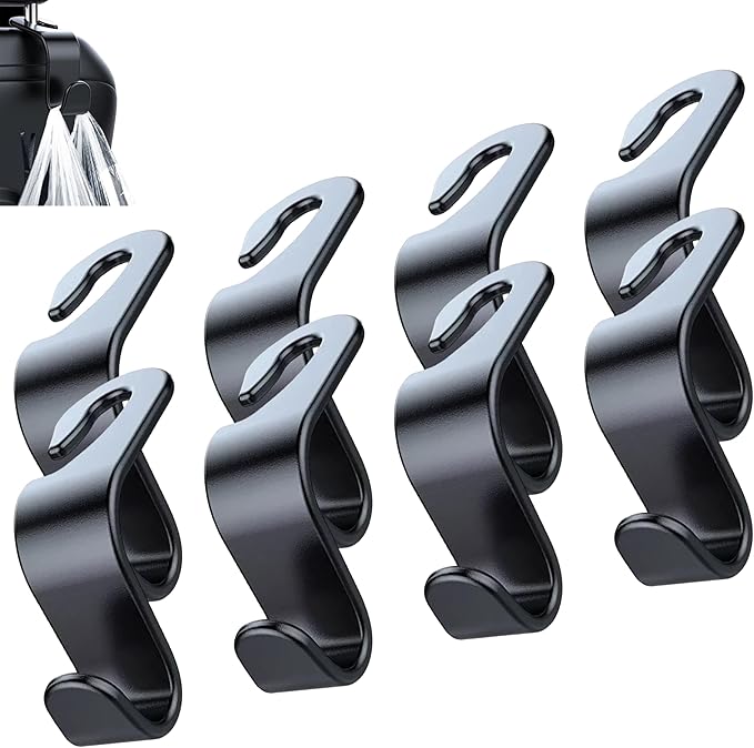 Car Seat Headrest Hook, Organizer Universal for Handbag/Purse/Gym Bag/Hat/Baby Gear/Groceries Car Accessories, Car Back Seat Headrest Hook (Black) (8)