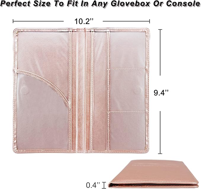Car Registration and Insurance Holder, Premium Leather Insurance and Registration Holder,vehicle Glove Box Car Organizer, with Magnetic Shut for Cards, Driver License (Rose Gold)